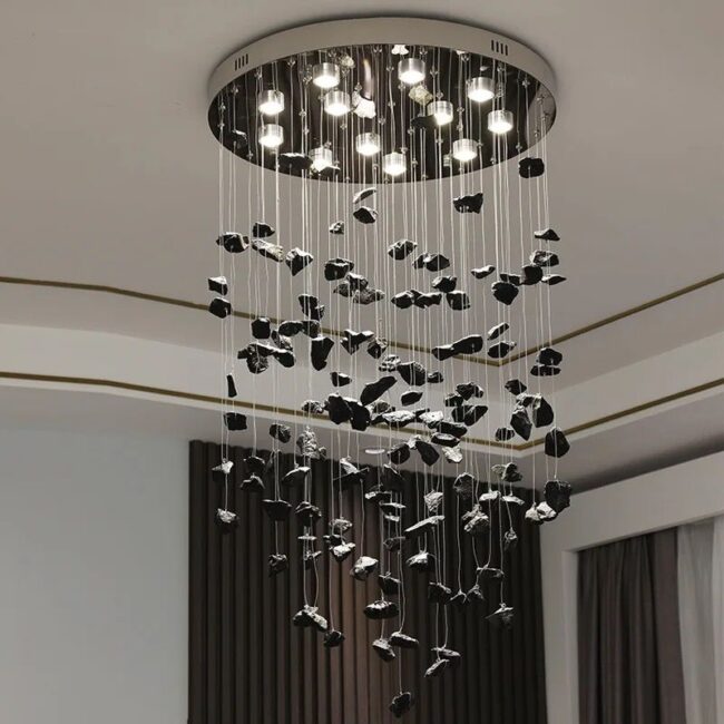 Postmodern black stone restaurant chandelier rectangular exhibition hall porch designer art creative bar lamps