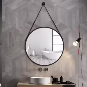 Hanging Framed Round Mirror With Belt