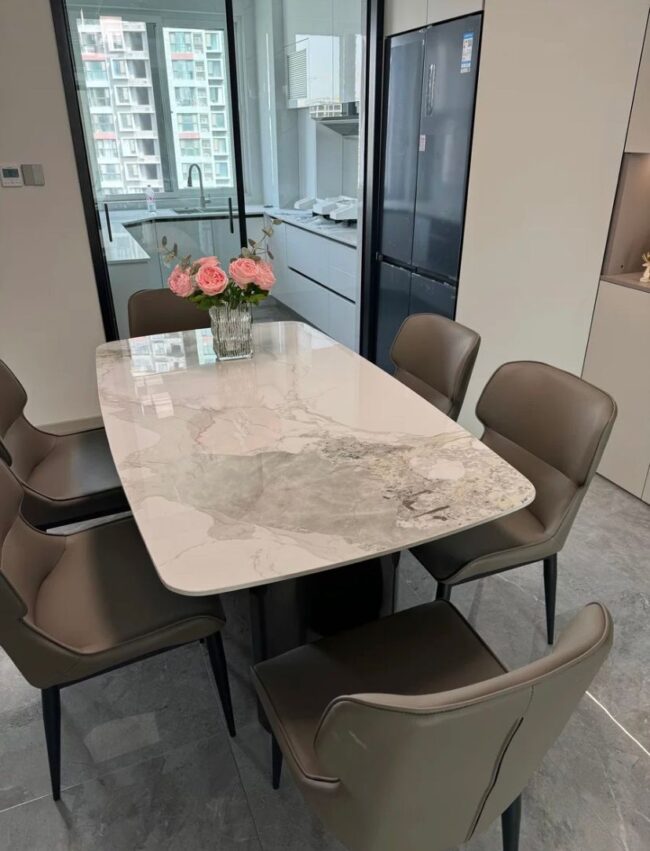 Household rectangular high-end glossy dining table