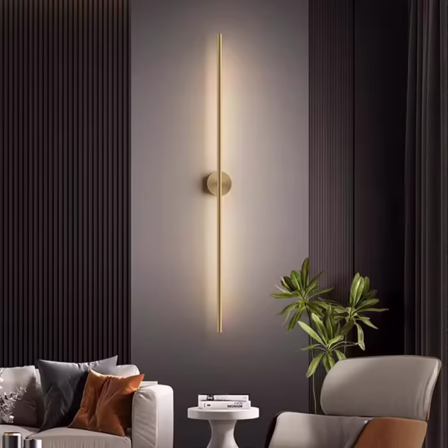 Modern simple all-copper grille living room bedroom long sconce