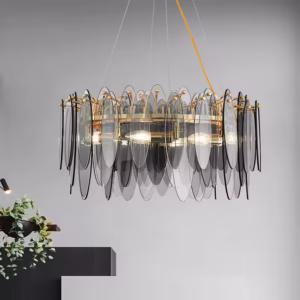 Large Round Ceiling Amber Glass Crystal Chandelier