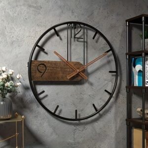 Metal and wooden wall clock