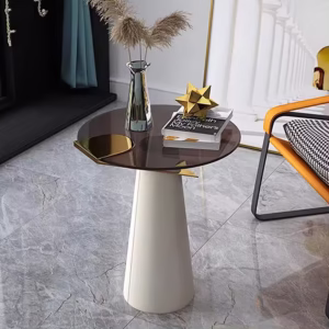 Modern Stainless Steel Simple Toughened Glass Top Small Round Table