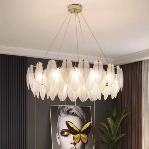 Glass Pearl Feather Crystal Pendant Lamp