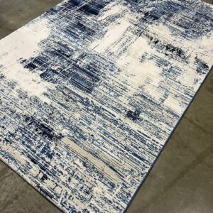 Modern Abstract Rug in Blue and White