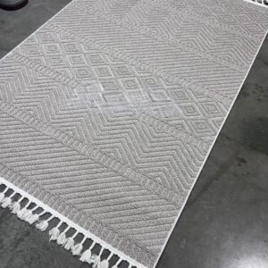 Bohemian Fringe Rug in Grey and White