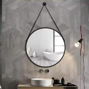 Hanging Framed Round Mirror With Belt