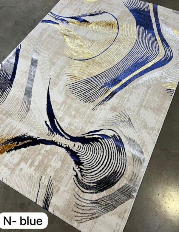 Modern Abstract Rug in Navy Blue and Gold