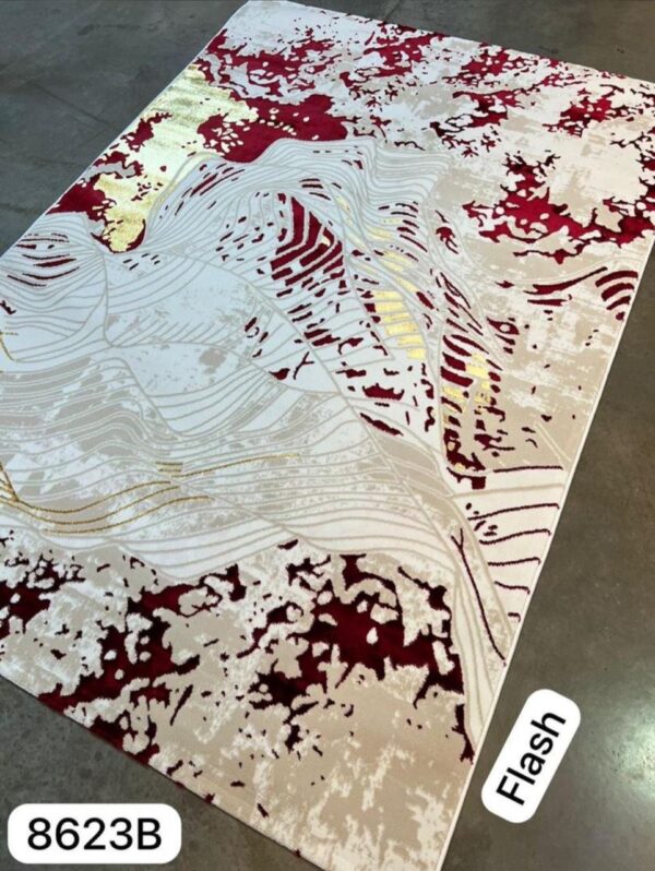 Crimson Abstract Rug with Gold Accents