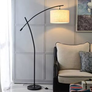 Linen Shade Tall Brass Arc Floor Led Lamp LED