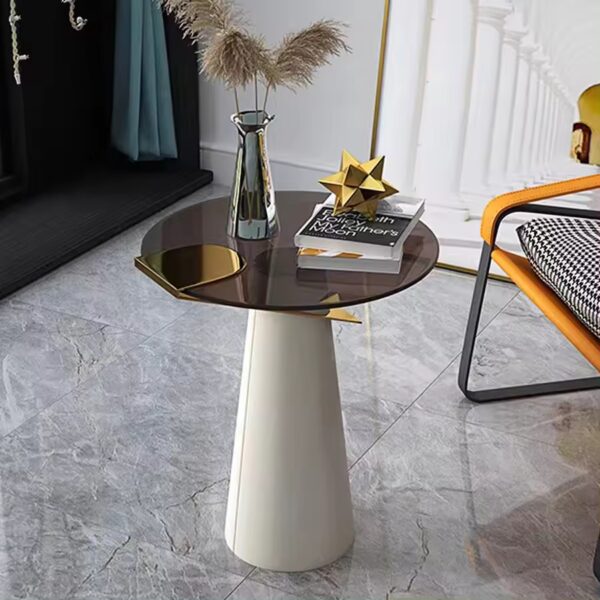 Modern Stainless Steel Simple Toughened Glass Top Small Round Table